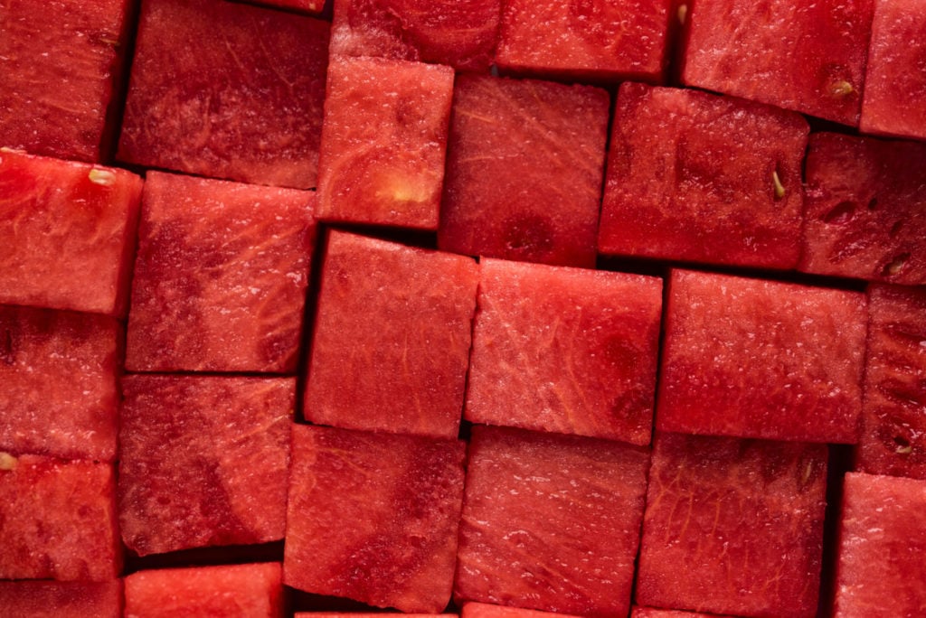 Image of watermelon cut up for a salad.