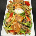 Fennel Salmon Salad with asparagus, strawberries and poached egg.