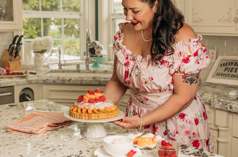 Dyana O'Brien shows off her Peaches and Cream Dream dessert. Photos by Jyotsna Bhamidipati
