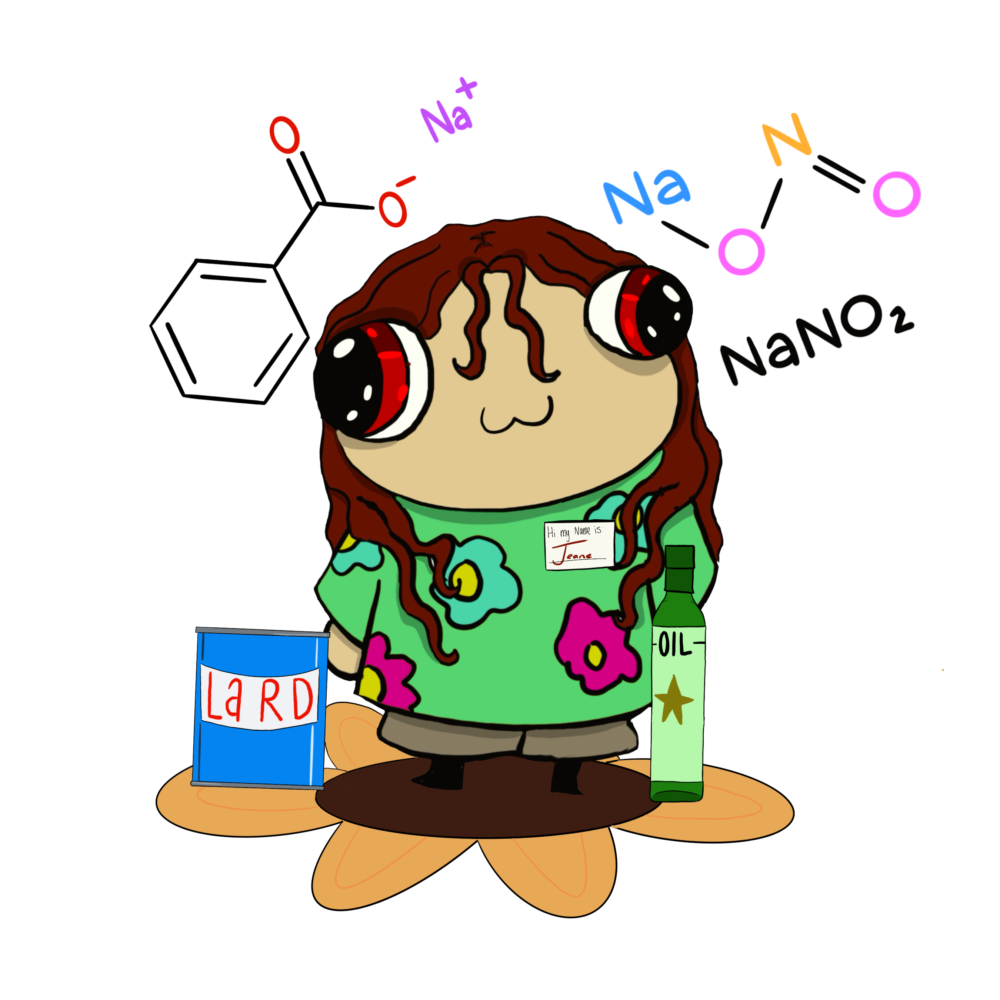 Jean the Summer Bean considers cooking options at the market. Illustration by Lyn Murphy